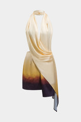 Aiertu  -  Ombre Print Satin Ruched Asymmetrical Backless Mini Dress Aiertu