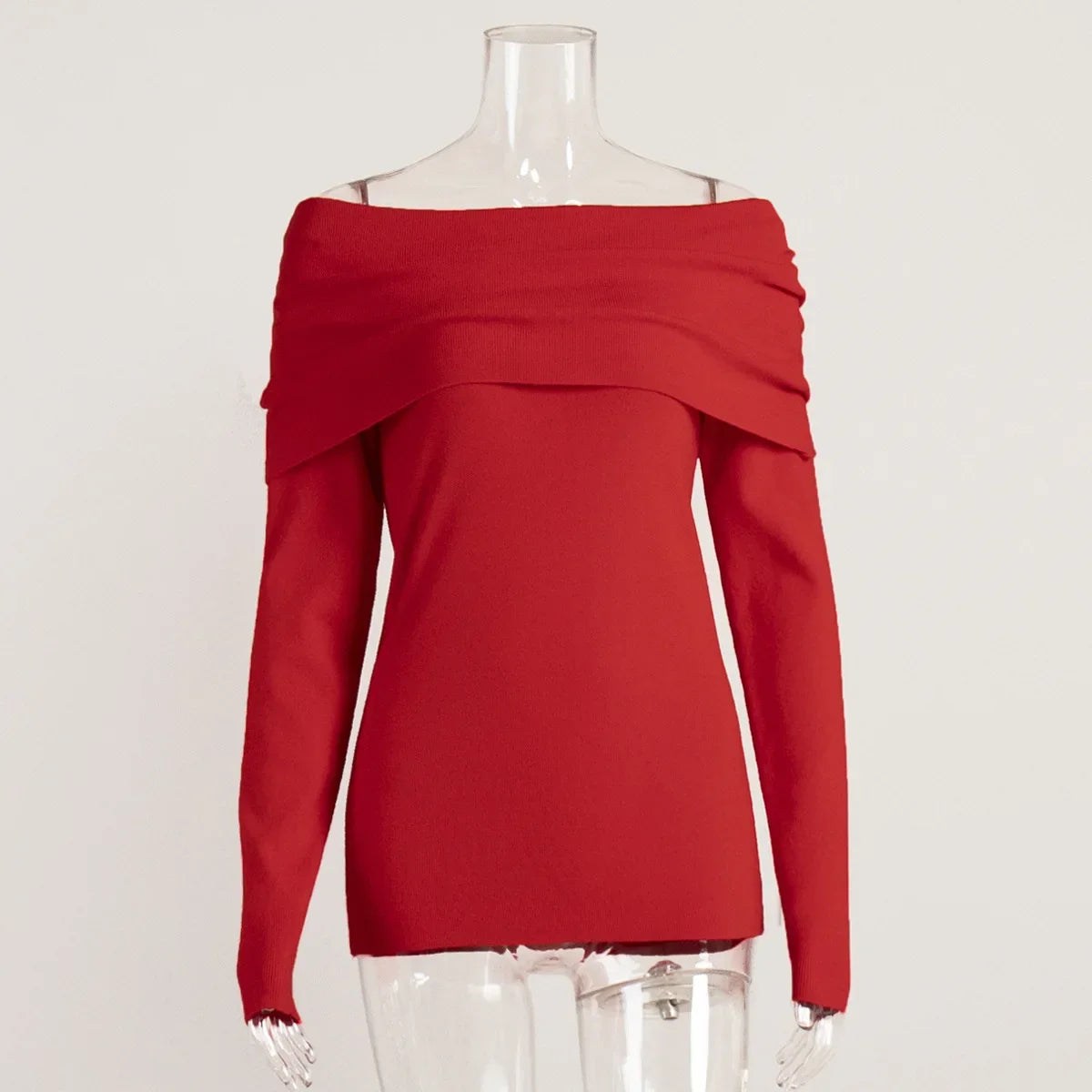 Aiertu  -  Women's Pullover Long Sleeved Knitted Base Shirt Autumn Winter Office Lady Sweater One Shoulder Sexy Slim Fit Off Shoulder Top Aiertu