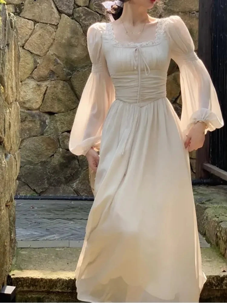 Aiertu French Elegant Princess Evening Party Midi Dresses for Women Autumn Slim Bandage Long Sleeve Vestidos Korean Spring Clothes Aiertu