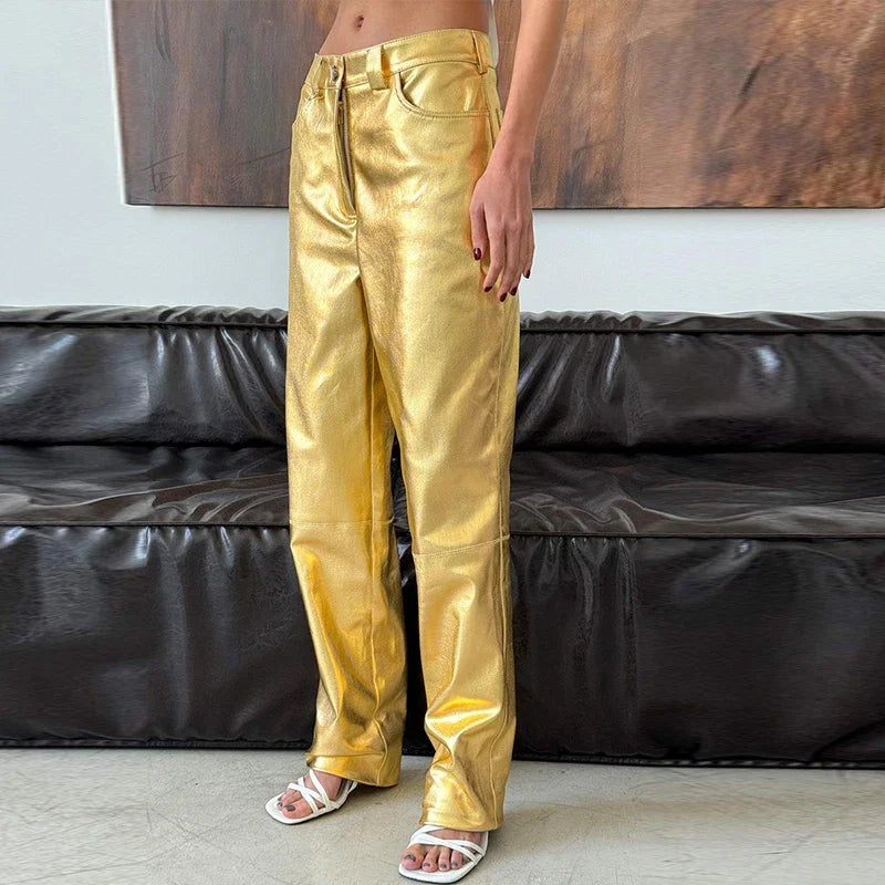 Aiertu     -  Fall Outfits 2026 Casual Golden Zipper Trousers Women Loose High Waist Buttons Long Pants 2026 Autumn Winter New Lady Fashion All-matched Bottoms Aiertu