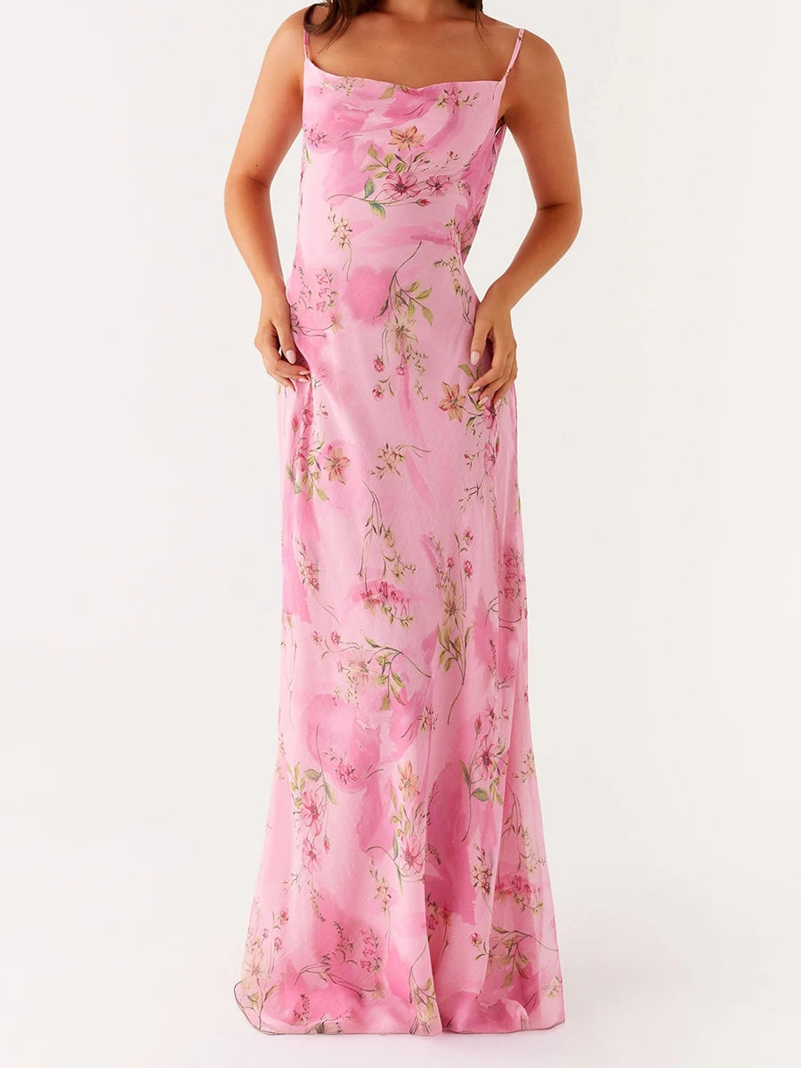 Aiertu  -  Women s Floral Print Spaghetti Strap Maxi Dress with Sleeveless Open Back Design for Summer Beach Parties and Events Aiertu