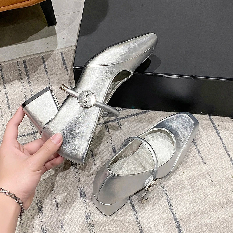 Aiertu  -  Designer Thick Heel Women's Mary Jane Shoes Fashion Shallow Buckle Shoes Spring Autumn Party Dress Shoes Aiertu