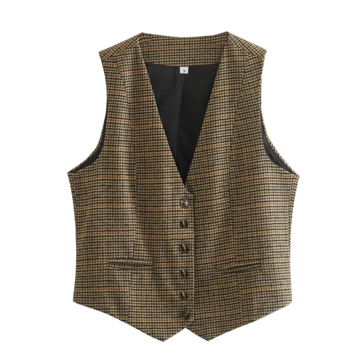 Aiertu  -   Sleeveless Single Button Houndstooth Vintage Vest for Women Autumn Spring Short V Neck Pockets Vest Waistcoat 2026 Aiertu