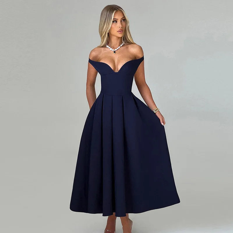 Aiertu  -  Sexy Deep V Neck Ruffle Maxi Dresses Femme Off Shoulder High Waist Dress Femme Party Elegant Backless Evening Dress 2025 Aiertu