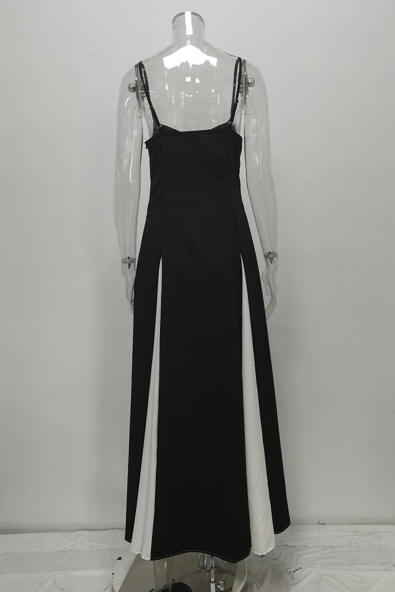 Aiertu  -  Sexy Colorblock Patchwork Backless Contrast V Neck Long Dresses Aiertu