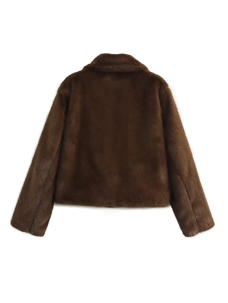 Aiertu  -  casual winter outfits 2024 Winter Brown Fluffy Faux Fur Short Coat Women Elegant Lapel Long Sleeve Plush Soft Warm Jacket Lady High Streetwear Aiertu