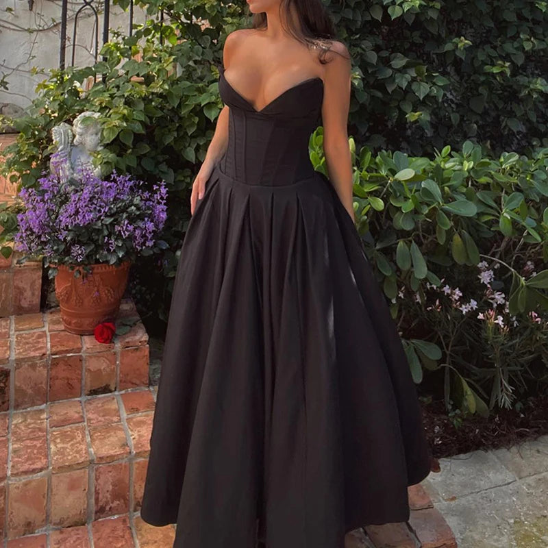 Aiertu  -  Elegant Sleeveless Solid Color Long Dress Fashion Hight Waist Slim Pleated Party Dress Women Sexy Sheath Backless Evening Dress Aiertu