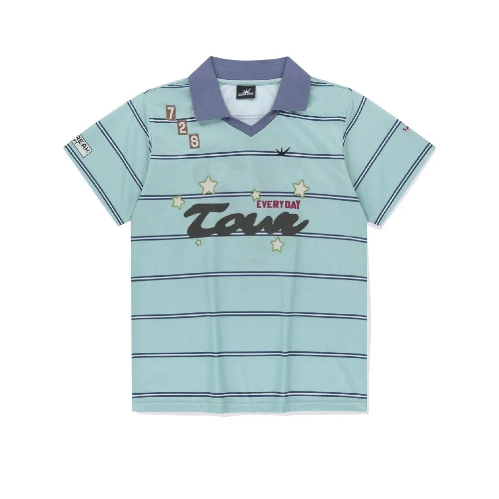 Aiertu  -  Summer All Match Streetwear Star Letter Printed Striped V-neck Jersey Loose Short Sleeved T-shirt Cool Y2k Top Graphic T Shirts Aiertu