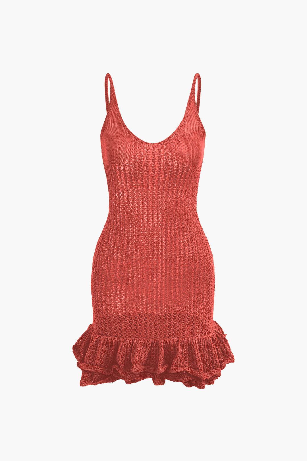 Aiertu  Open Knit Ruffle Hem Cami Mini Dress Aiertu
