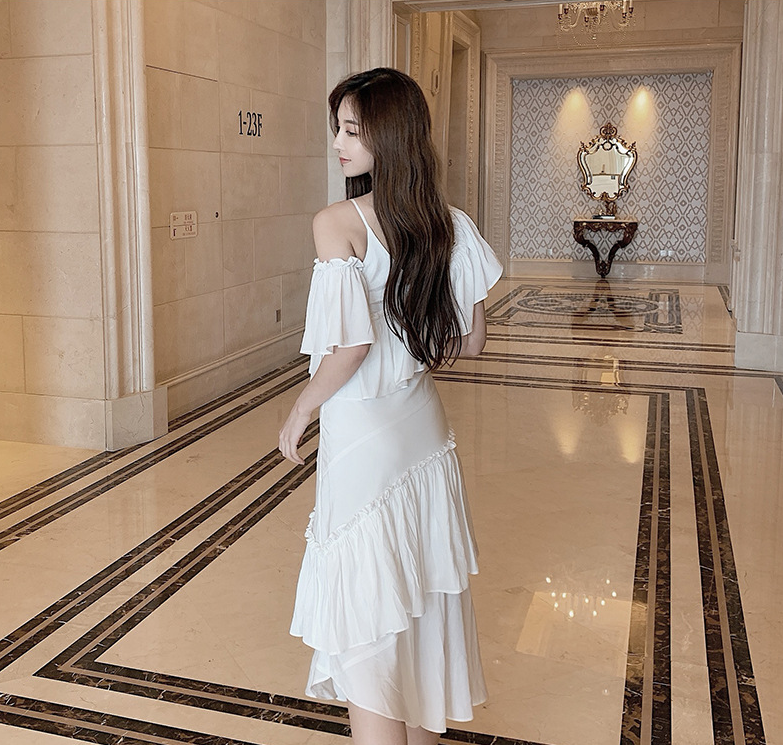 Aiertu - Sling ruffled off-shoulder slim dress Aiertu