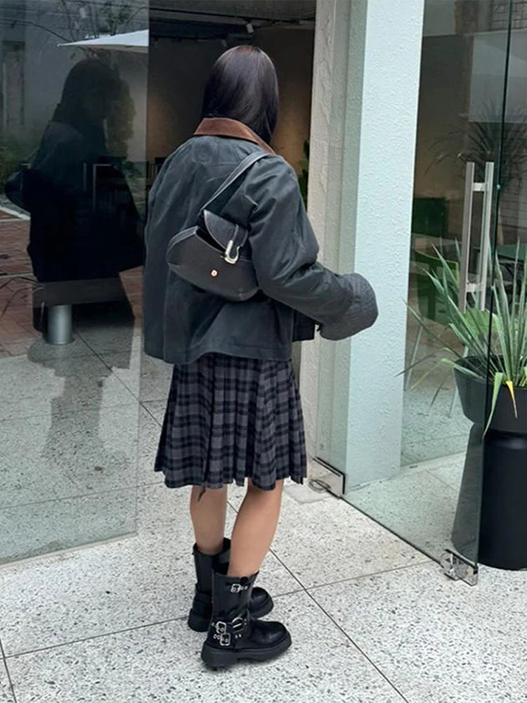 Aiertu  -  Casual Cargo Jackets Women Vintage Street Fashion Lapel Zipper Big Pockets Coats Female Autumn Long Sleeves Outwears Lady Aiertu