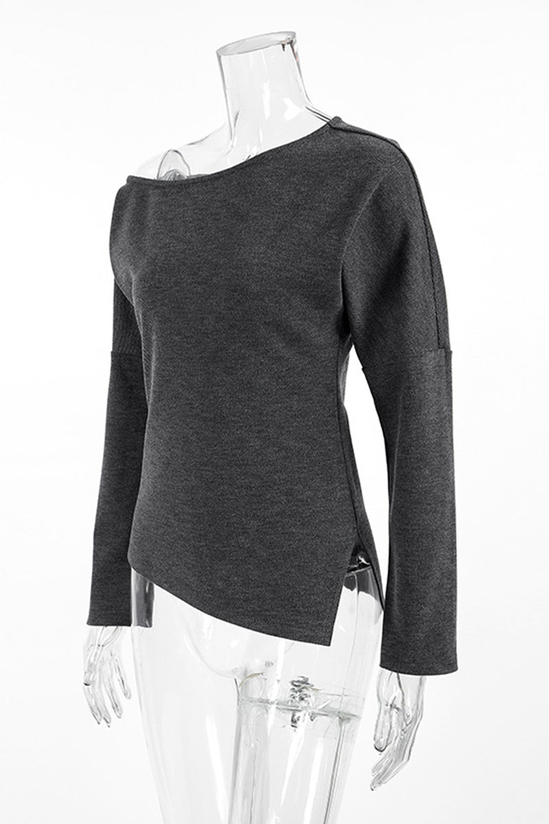Aiertu  -Casual Street Irregular Potholes Oblique Collar Tops aiertu