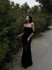 Aiertu  -  Formal Black Stitch Lace Satin Party Gown Women Maxi Boned Corset Sweetheart Mermaid Evening Dress Sexy Retro Clothes Aiertu
