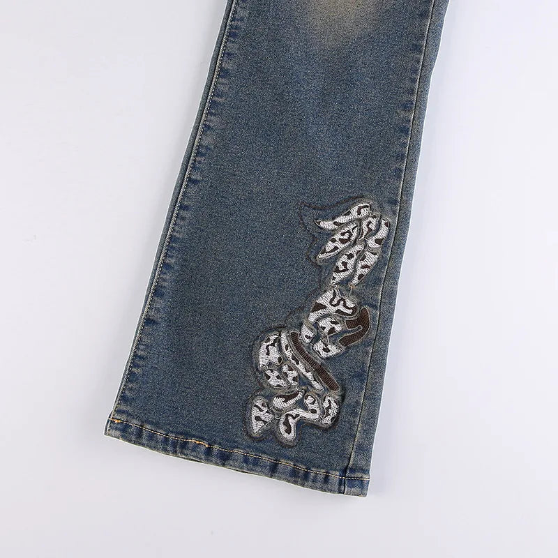Aiertu  -  Y2K Low Waist Jeans For Women Vintage Embroidery Stretch Denim Pants Aesthetic Gothic Gray Package Hip Flare Trousers Aiertu
