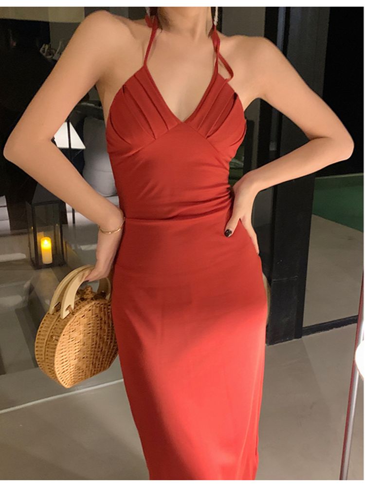 Aiertu Women Summer Spaghetti Straps V-Neck Backless Midi Dresses Female Beach Prom Party Sexy Vestidos Sundress Aiertu