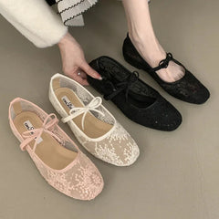 Aiertu  -  Mesh Lace Breathable Flat Shoes Women Embroidery Comfort Mary Jane Shoes Fashion Footwear Female Designer Brand Ballet Shoes Aiertu