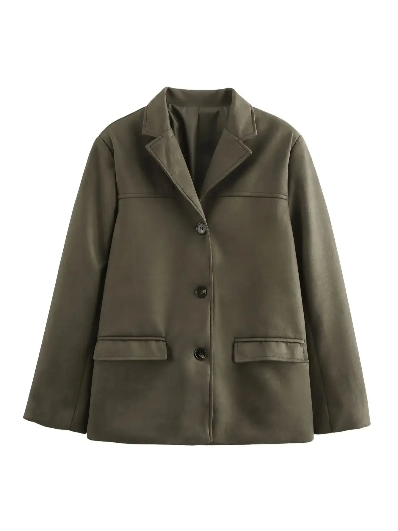 Aiertu  -  Women Fashion With Pockets Solid Single Breasted Blazer Vintage Notched Neck Long Sleeves Female Chic Lady Outfits Aiertu