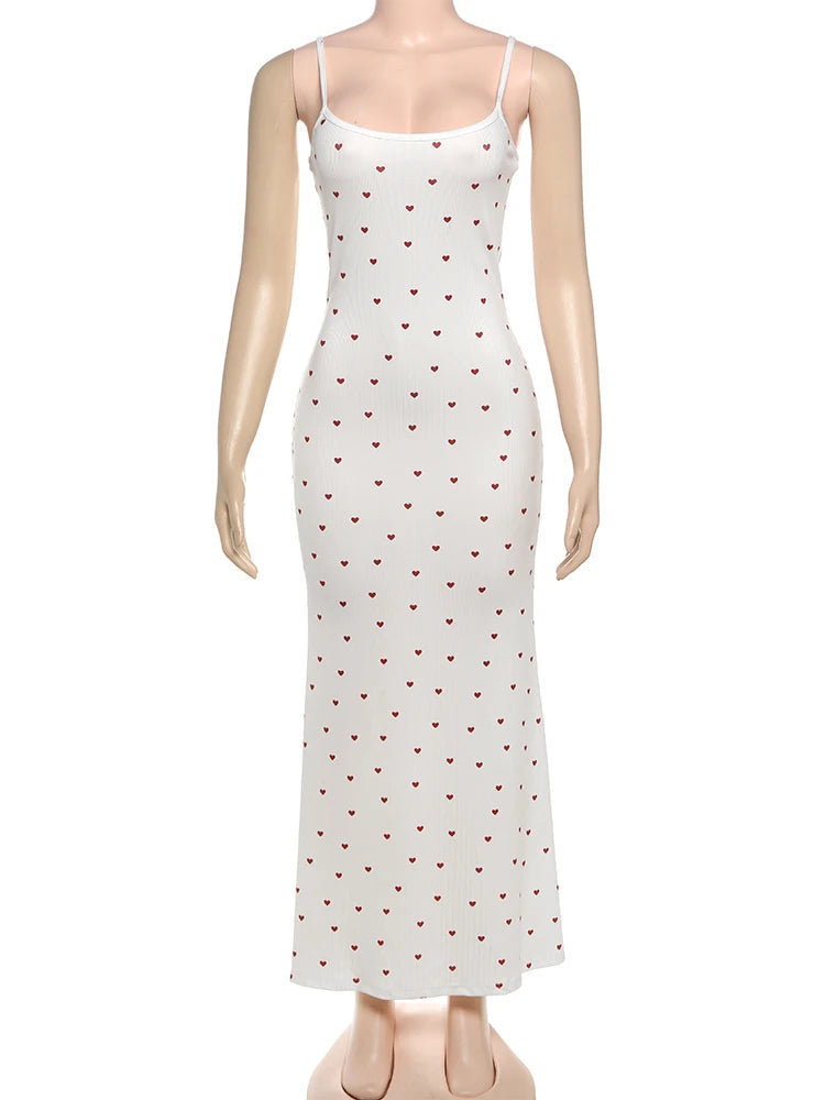 Aiertu  -  Elegant Heart Print Ribbed Maxi Dress Women Summer Y2K Trend Square Collar Backless Robe Daily Casual Fashion Outfits Aiertu