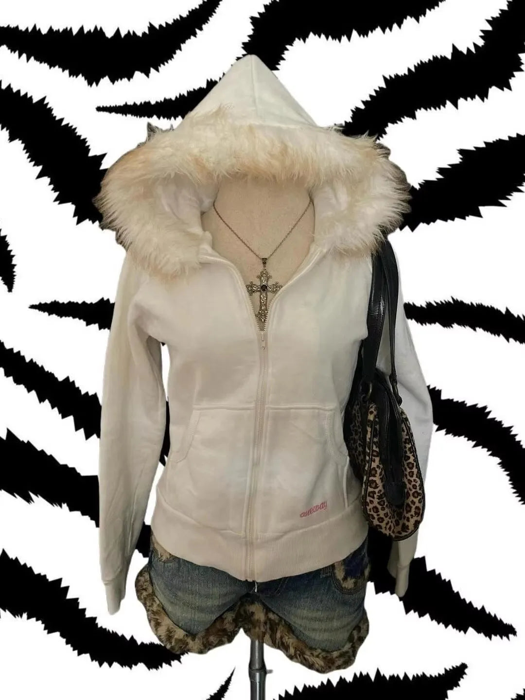 Aiertu  -  Fresh Style Gray Fur Collar Design Slim Warm Cardigan Harajuku Winter New Thickening Women's Sweatshirts Y2k Casual Hoodies Aiertu