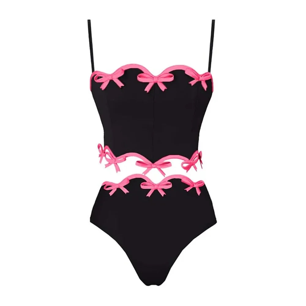 Aiertu  -  2Pcs Retro One Piece Swimsuit Sexy Women Bikinis 2025 Hollow Swimwear Bow Tie Swim Suits Biquini Female Bodysuit Beach Outfits Aiertu