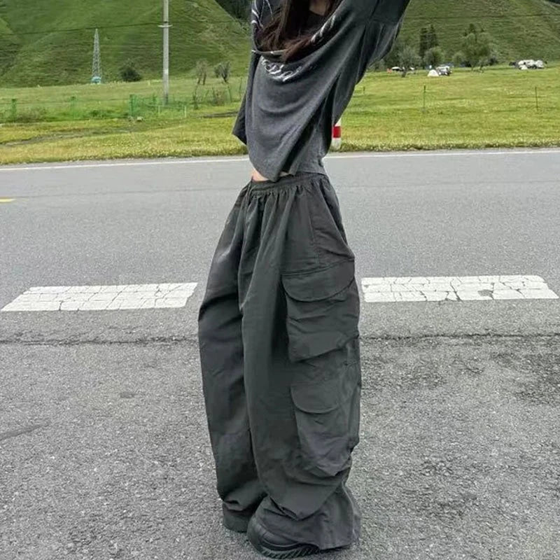 Aiertu    -  Y2K Cargo Pants Women Fashion Baggy Sweatpants Harajuku Streetwear Wide Leg Joggers Summer Gyaru Korean Casual Trousers Aiertu
