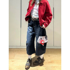 Aiertu  -  Blue Women's Retro Y2K 2000s Wide Leg Baggy Casual Denim Trouser High Waist Shorts Jeans 2025 Summer Harajuku Calf-Length Pants Aiertu