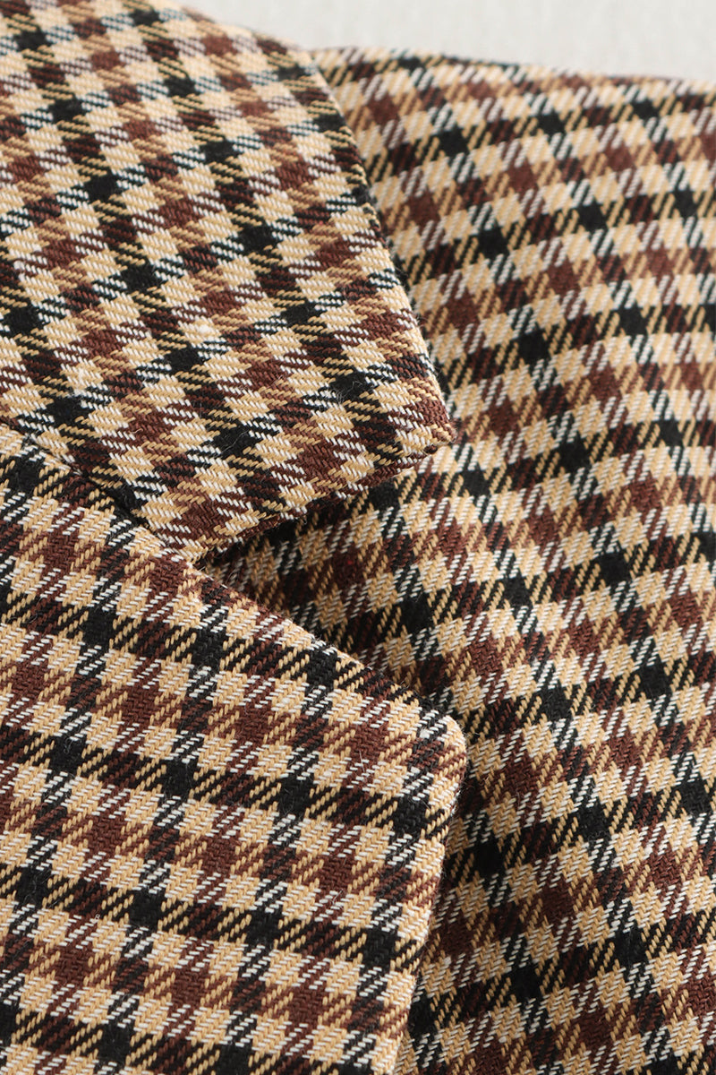 Aiertu  -Casual Plaid Buttons Patchwork Contrast Turn-back Collar Outerwear aiertu