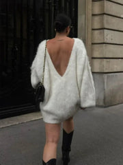 Aiertu  -  Casual Knitwear Backless Dress Oversized Sweater Female Loose Patchwork Autumn Knit Solid Fashion Y2k Mini Dress 2026 New Aiertu