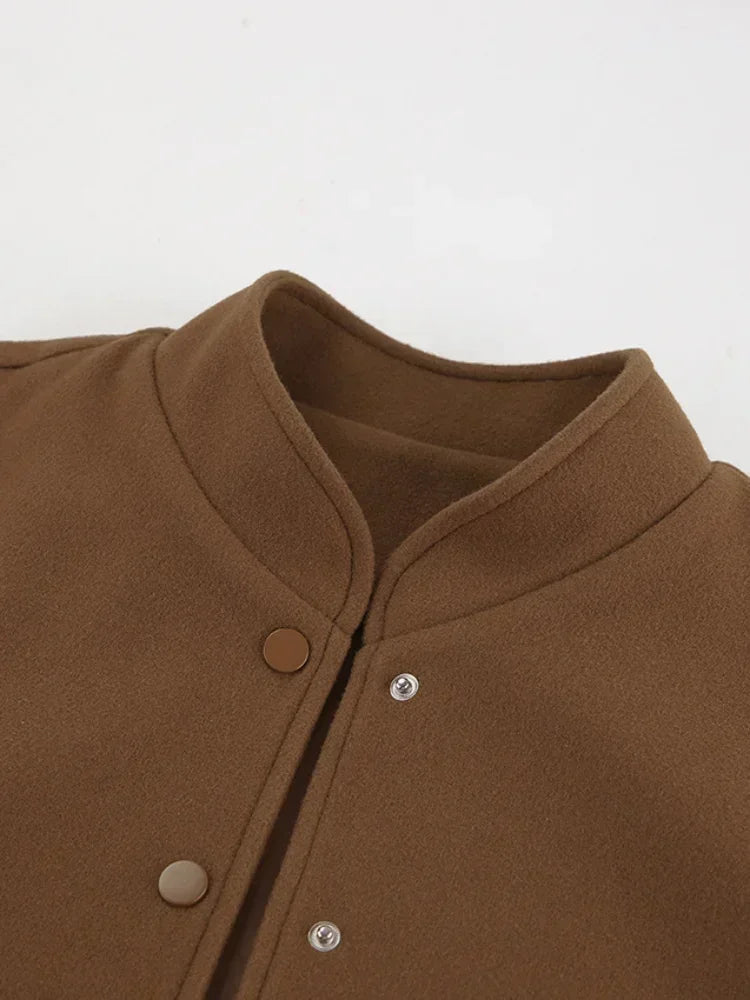 Aiertu  -  Fashion Single Breasted Big Pockets Bomber Jackets Women Casual Loose Long Sleeve Button Coats 2026 Female Vintage Outerwears Aiertu