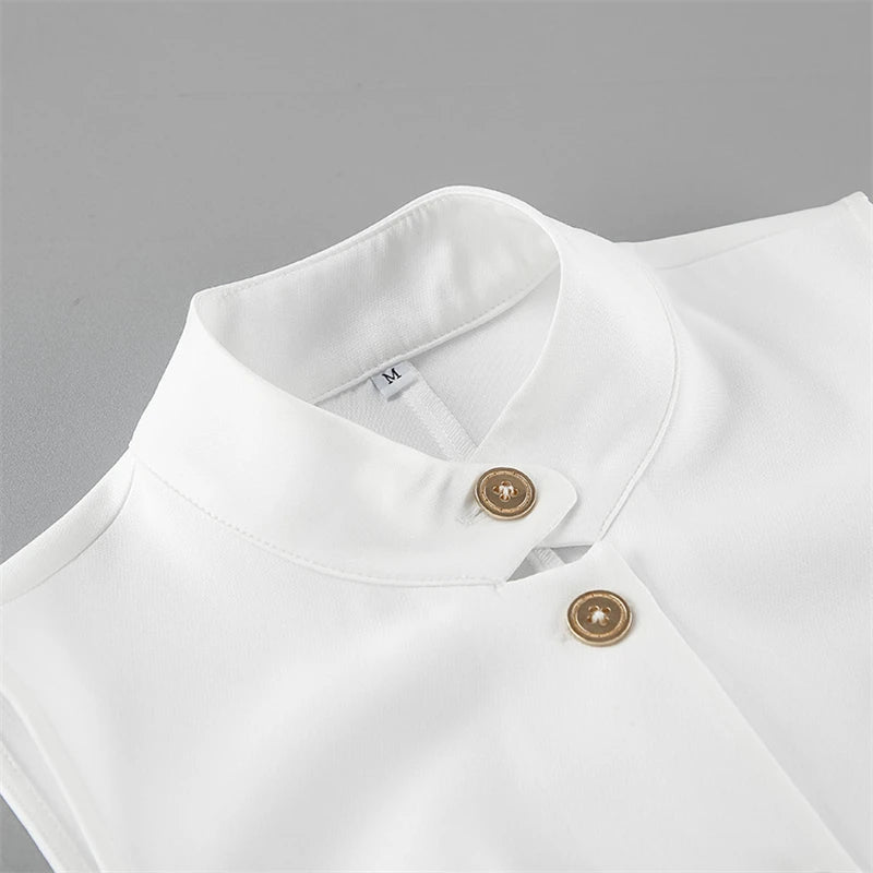 Aiertu  -  New Summer Women Vest Shirt Elegant Office Lady Tops Female Sleeveless White Shirt Stand Collar White Slim Tank 여성나시 Aiertu