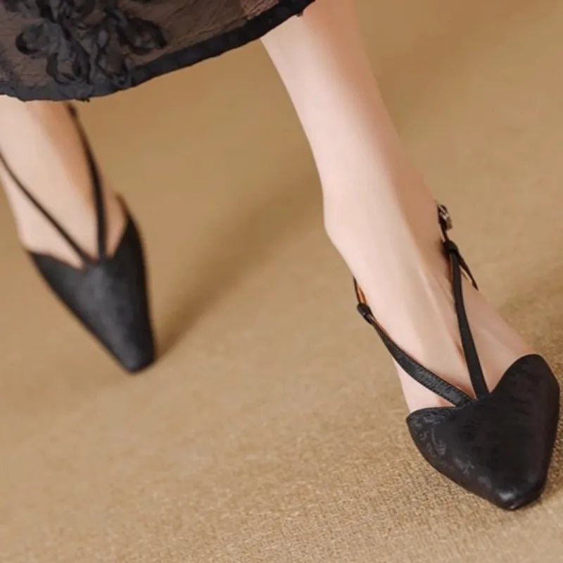 Aiertu  -  Ladies Flat Shoes 2025 New Women's High Heels Slingback Closed Toe Pointed Toe Two-color Ankle Strap T-strap Office Formal Shoes Aiertu