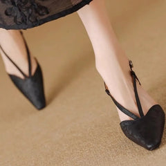 Aiertu  -  Ladies Flat Shoes 2025 New Women's High Heels Slingback Closed Toe Pointed Toe Two-color Ankle Strap T-strap Office Formal Shoes Aiertu