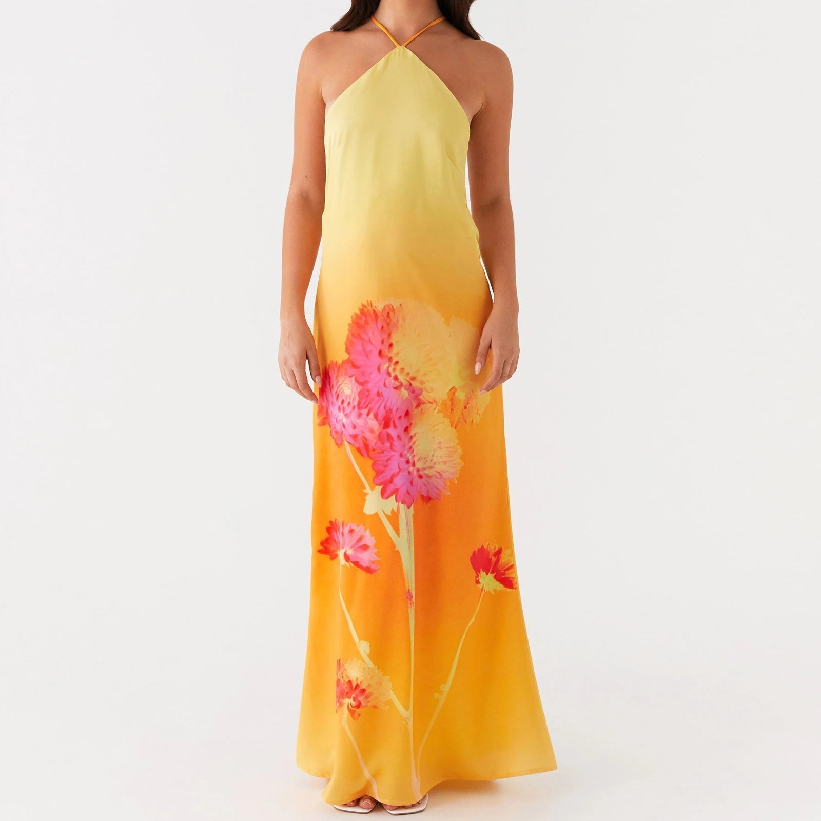Aiertu  -  Women Cross Halter Neck Maxi Dress Backless Floral Boho Long Dress Summer Elegant Mermaid Vacation Sundress Aiertu