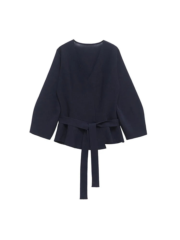 Aiertu  -  Elegant Lace Up Coats Women Elegant Solid V-neck Full Sleeve Oversize Female Cardigan Sweater Summer Fashion Lady Streetwears Aiertu