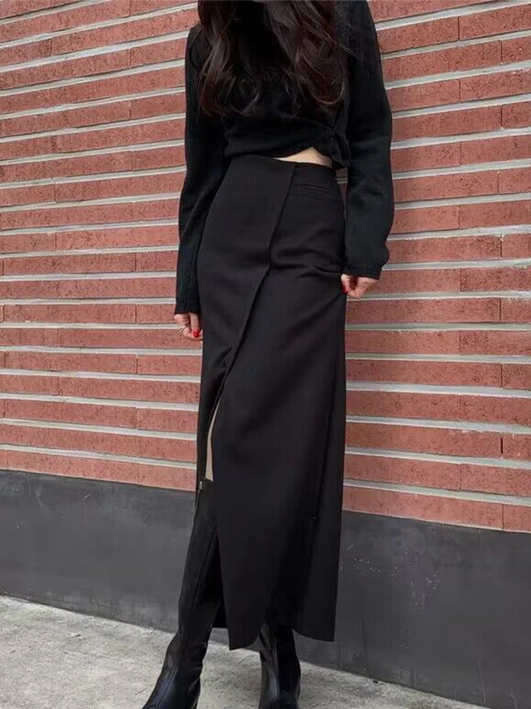 Aiertu  -  Slim Slit Elegant Long Skirts For Women Autumn High Waist Korean Skirt Female Street Casual Patchwork Commuting Skirts Aiertu