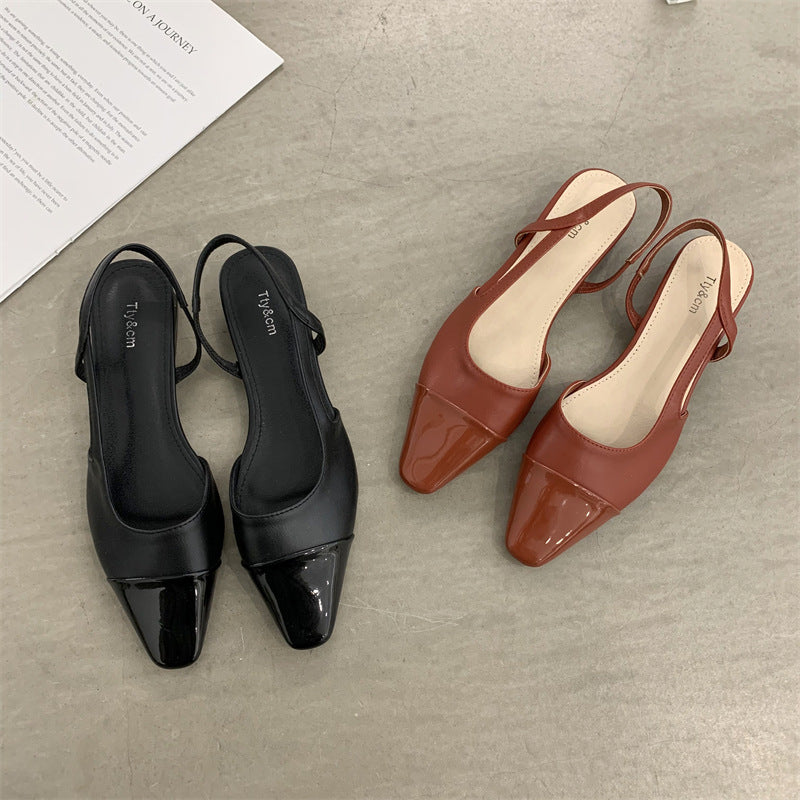 Aiertu  Shallow Mouth Spring Shoes Leather Sandals Women Summer Heels Square Toe Suit Female Beige Girls Velvet Comfort  Elastic Band Op Aiertu
