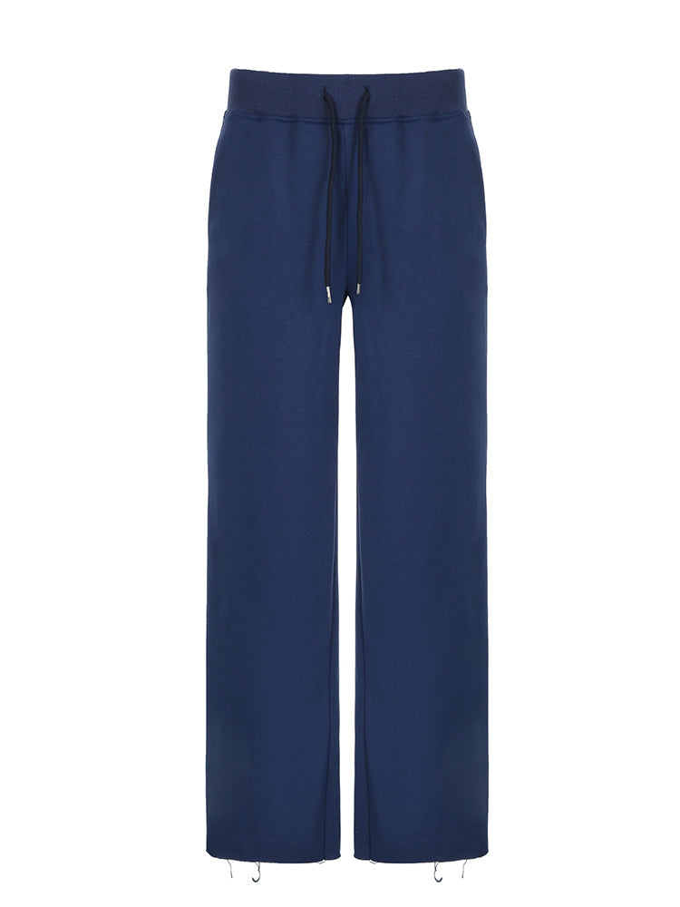 Aiertu - summer inspo Pockets Drawstring High Waist Casual Loose Sweatpants For Women Gray Solid Basic Simple Straight Leg Pants Jogging Trousers Aiertu