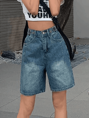 Aiertu  Vintage Washed Blue Cropped Denim Shorts Aiertu