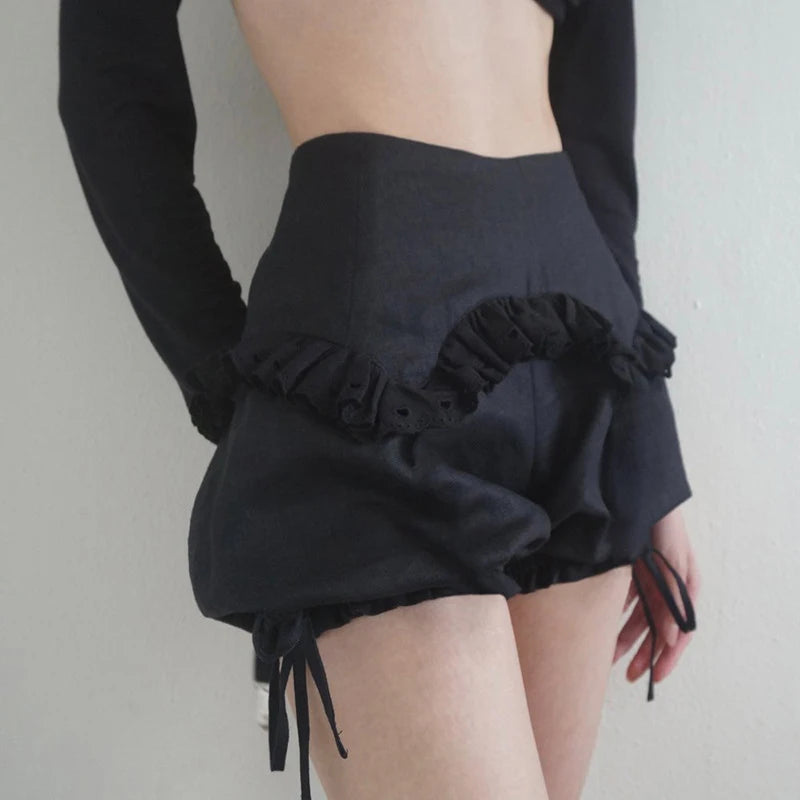 Aiertu  -  party look snspos Sweet Kawaii Fairy Vintage Bloomers Lantern Shorts 2024 Lace Trim Drawstring Hem Back Zipper Knickers Y2K Bottom Party Wear Aiertu