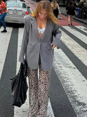 Aiertu  -  Sexy See Through Print Leopard Mesh Women Pant High Waist Flare Pant Female Spring Loose Casual Vacation Party Beachwear Aiertu