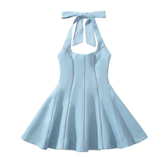 Aiertu  -  4 colors Sexy Bow Halter Sling Dress Women Spliced Hollow Out Hole Line Slim Waist Ball Gown Backless Dresses Party Robe Aiertu