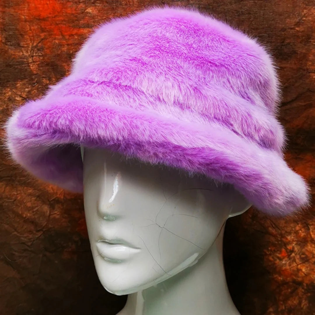 Aiertu  -  Winter 58-60cm XL Faux Fur Bucket Hat For Women Outdoor Warm Luxury Oversize Fisherman Hat Girl Trendy Party Long Fur Panama Cap Aiertu
