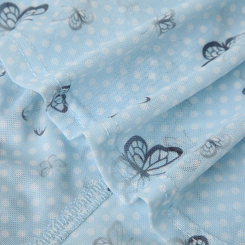Aiertu  -  Spring Dream Blue Butterfly Printing Contrast Color Mesh Splicing Waist Strap Design Pure Desire Sling Vest Y2K Aiertu
