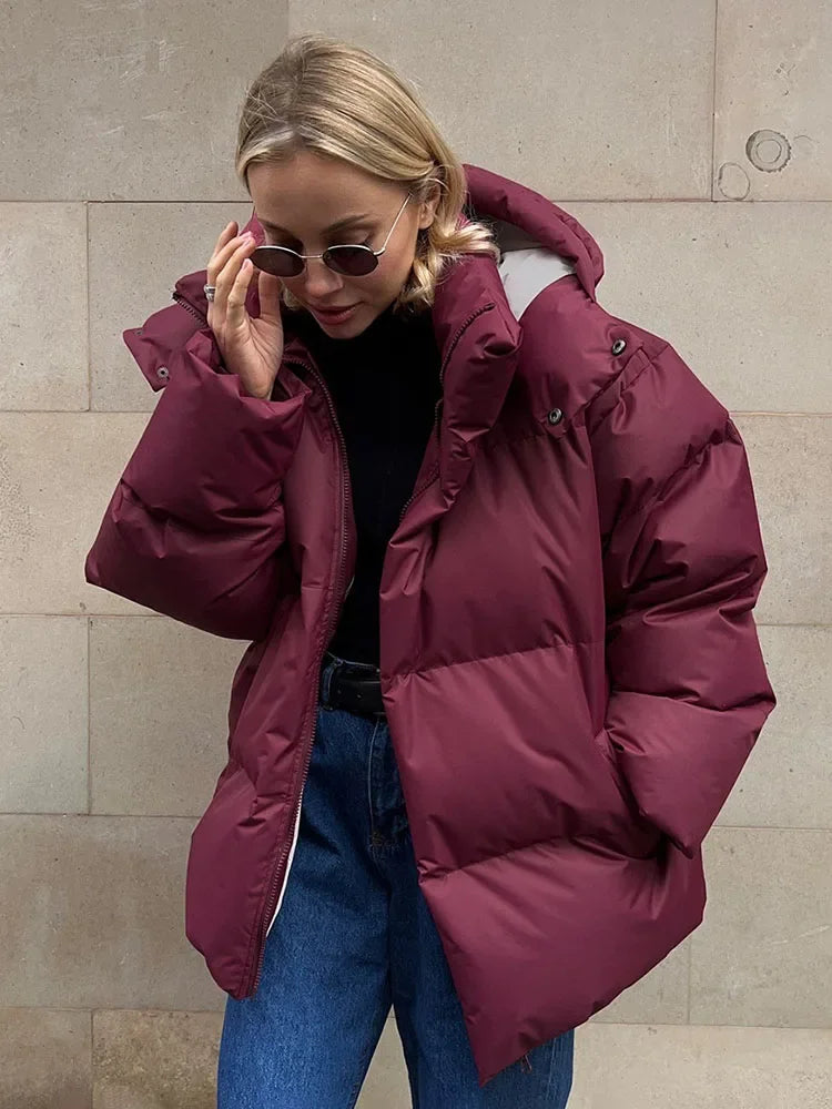 Aiertu  -  Female Cotton Jacket Solid Hooded Zipper Cotton Jacket 2026 Autumn Winter New Lady Loose Long Sleeve High Street Outwear Aiertu