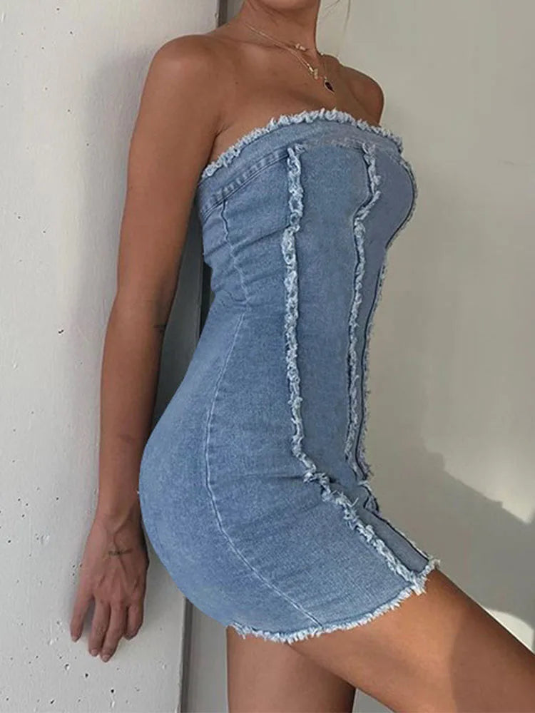 Aiertu  -  Denim Bodycon Dress Summer Femme Slim High Wasit Dresses Ladies Fashion Sleeveless Casual Sexy Street Y2k Dress For Women Aiertu