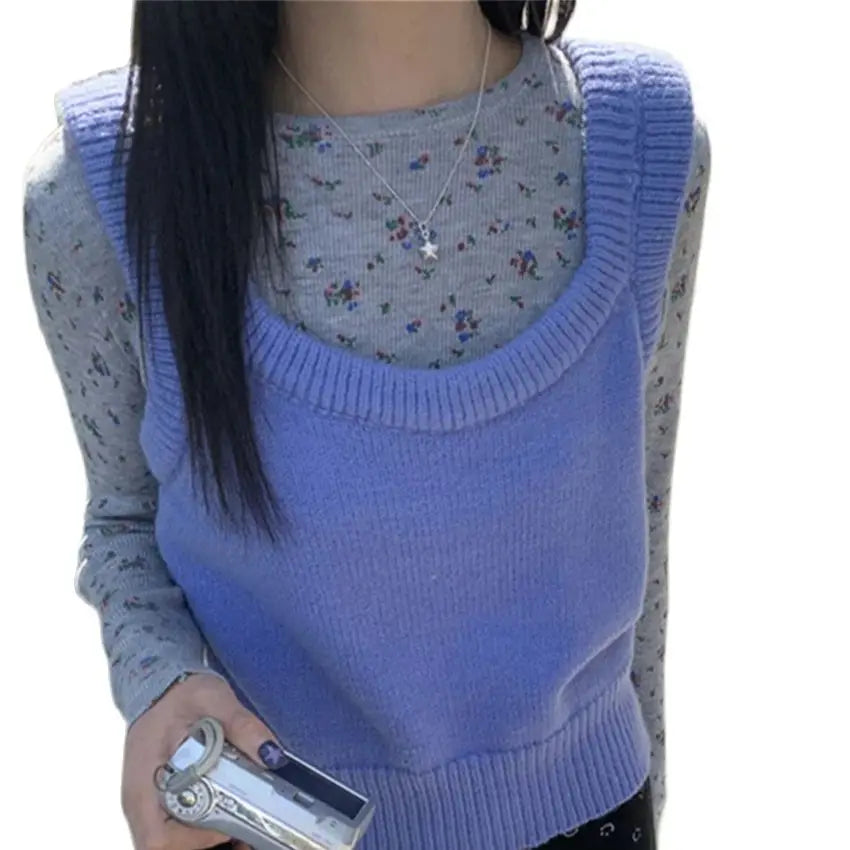 Aiertu  -  Slim Office Lady T-Shirts Women Florals New Knitted Vest Elegant 2026 Sweet Vintage Spring Gentle All Match Tees Aiertu