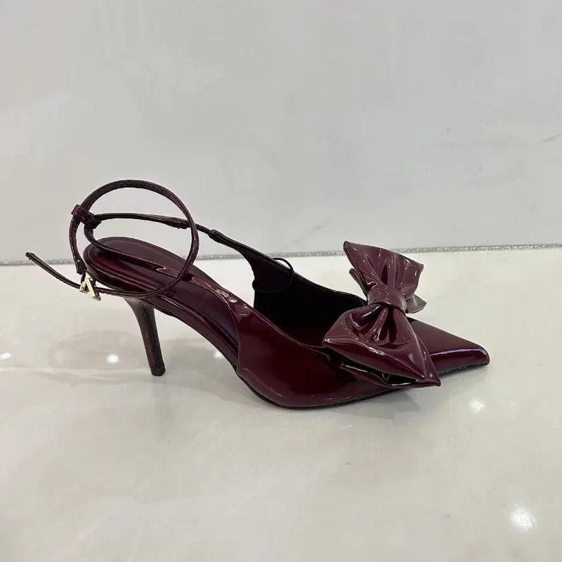 Aiertu  -  Elegant Wedding Bridal Pumps Sexy Ankle Strap Red Big Bow Pointed Toe Ladies Slingbacks 2025 Spring Luxury Office Women Shoes Aiertu