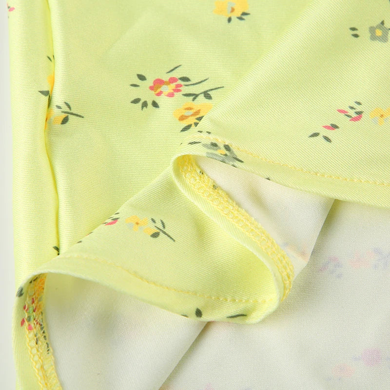 Aiertu  Yellow Floral Print Summer Vacation Beach Dresses For Women Sleeveless V Neck Elegant Sexy Boho Mermaid Dress Aiertu