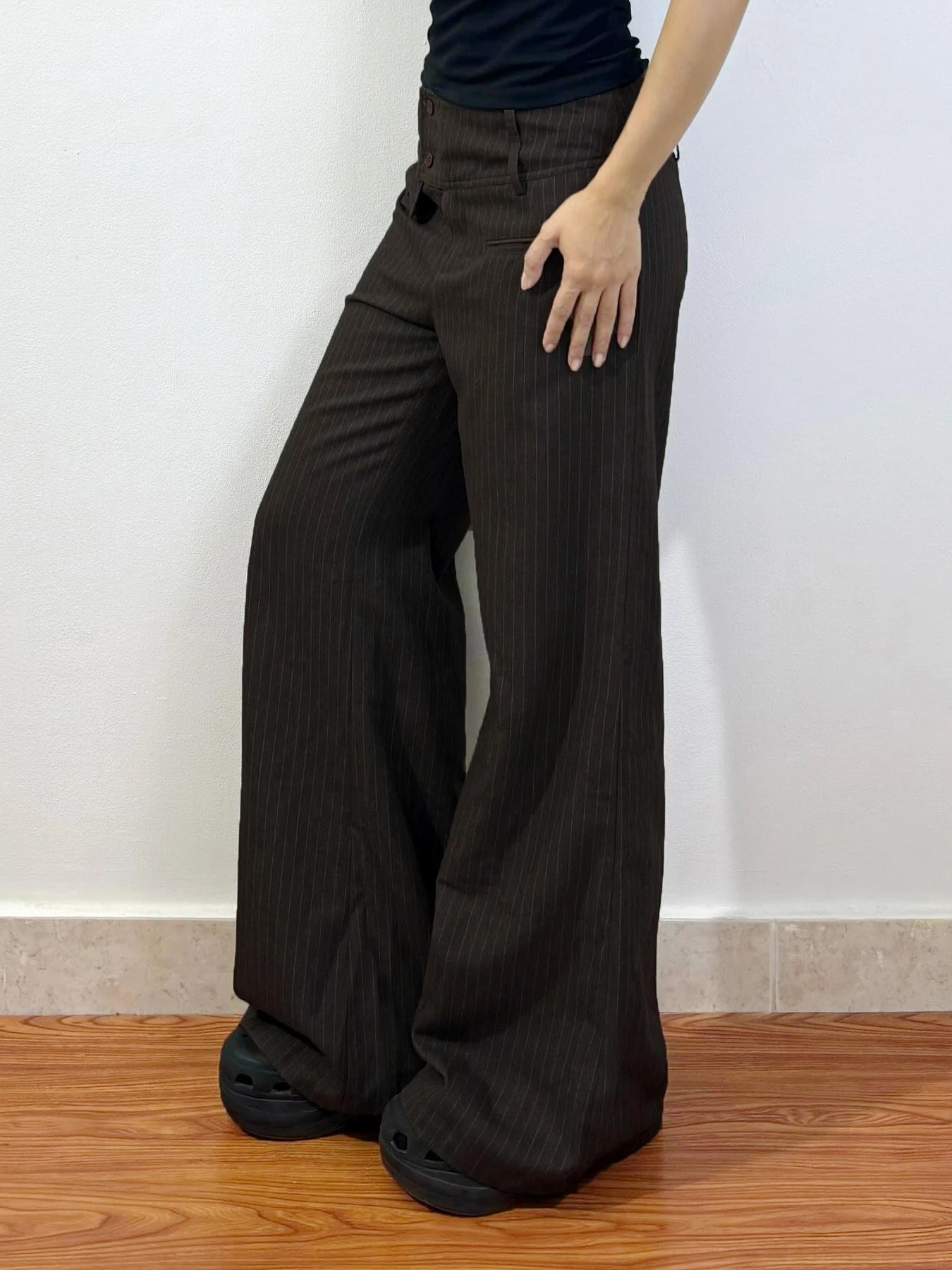 Aiertu  -  90s Retro Button-up Striped Pants Women Low Rise Loose Wid-leg Casual Pants for Summer Streetwear y2k Aesthetic Trousers Aiertu