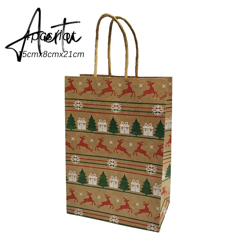 4Pcs Merry Christmas Paper Gift Bags Santa Claus Snowflake Dot Cartoon Stripe Xmas Tree Candy Biscuit Bag for Christmas Supplies Aiertu
